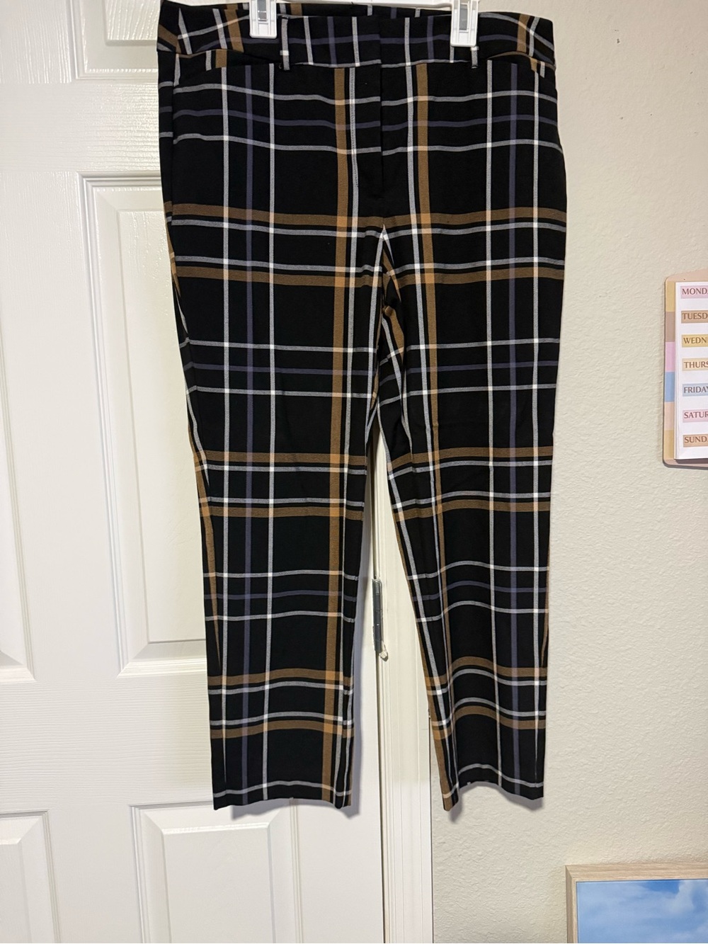 LOFT Black Plaid Slim Cropped Trousers